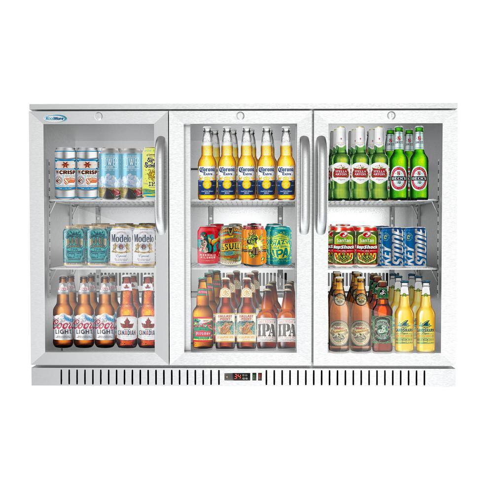 Koolmore 53 in. W 11 cu. ft. 3-Glass Door Counter Height Back Bar Cooler Refrigerator with LED Lighting in Stainless Steel CT53-3S-SS