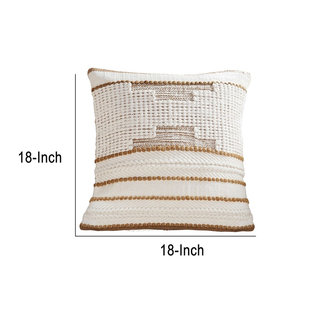 18 Inch Decorative Throw Pillow Cover  Brown Textured Design  White Fabric