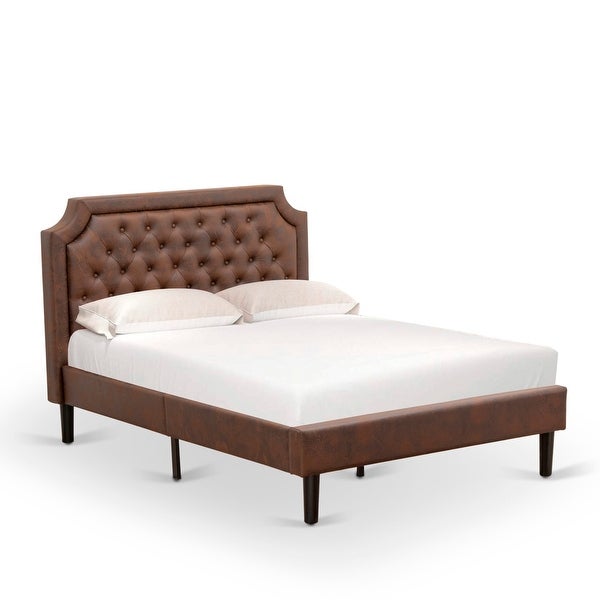 Platform Bed Set - Dark Brown Faux Leather - Black Legs Bed - an Antique Walnut End Table(Bed Size Options) - - 34702918