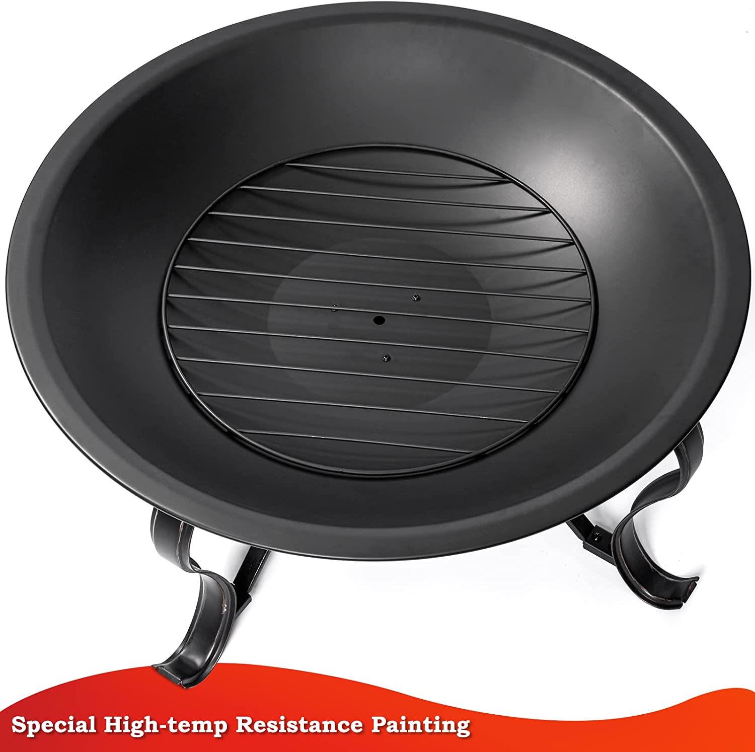 SINGLYFIRE 29 inch Fire Pits for Outside Firepit Outdoor Wood Burning Bonfire Pit Steel Firepit Bowl for Patio Backyard Camping，with Ash Plate，Spark Screen，Log Grate，Poker