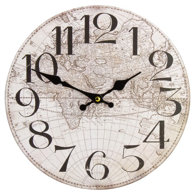 Ivory And Black Battery Operated Round Wall Clock With World Globe Design