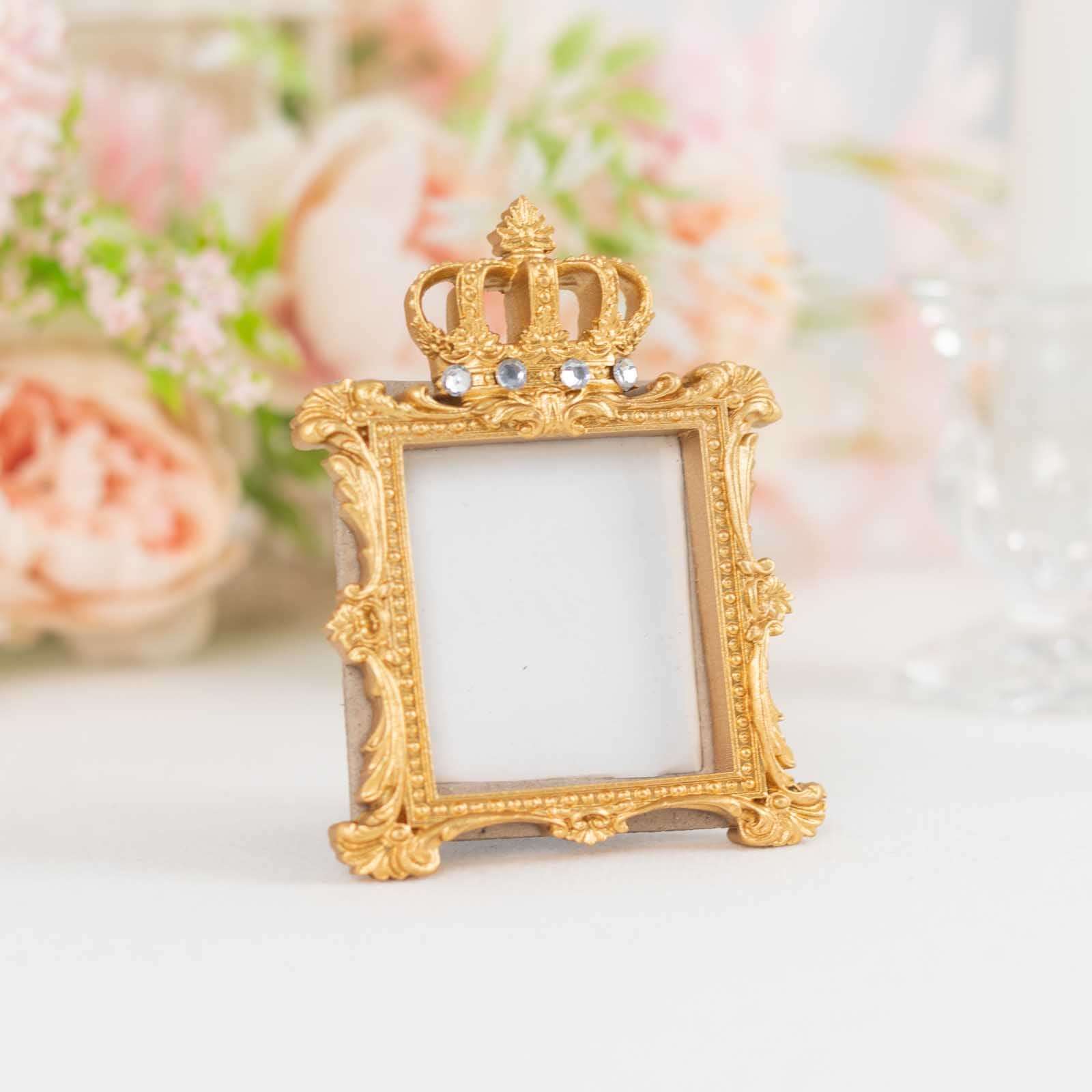 4 Pack Gold Resin Royal Crown Square Party Favors Picture Frame, Baroque Wedding Place Card Holders - 3.5