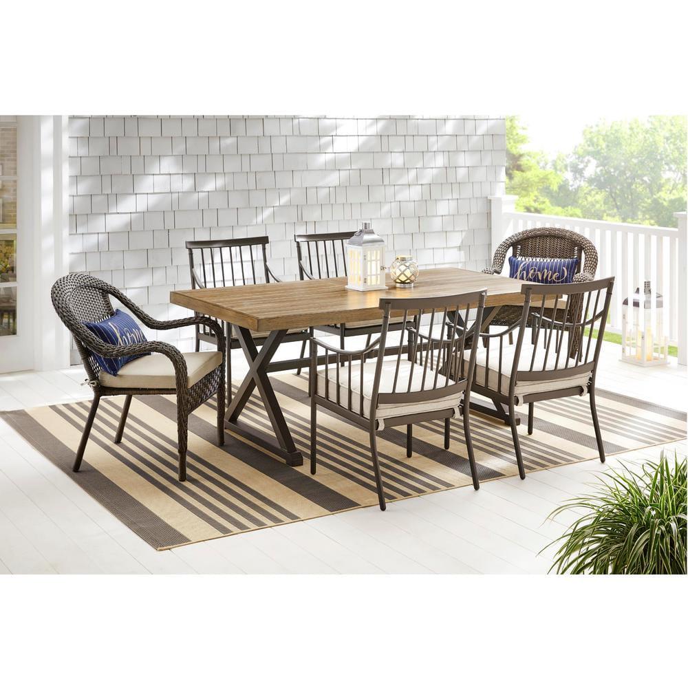 StyleWell Mix and Match 72 in Rectangular Metal Outdoor Dining Table with Farmhouse Trestle Base and Tile Tabletop