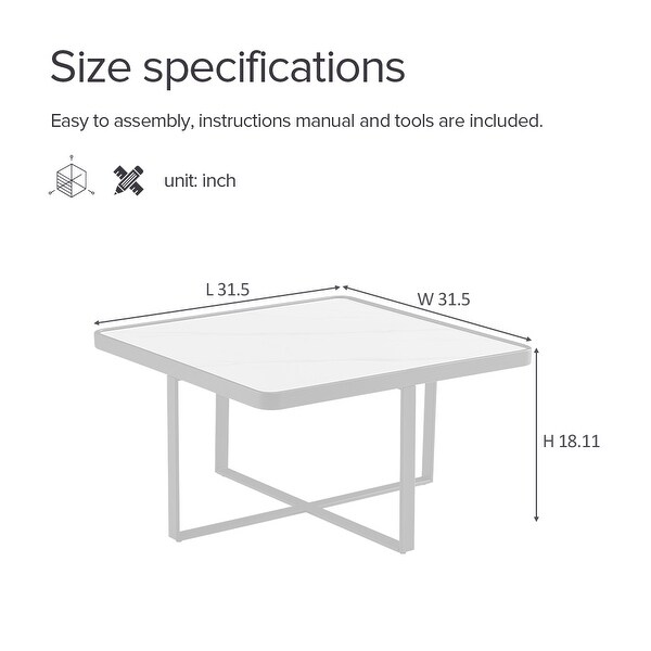 Minimalism Square Coffee Table in Black Metal Frame with Sintered Stone Tabletop