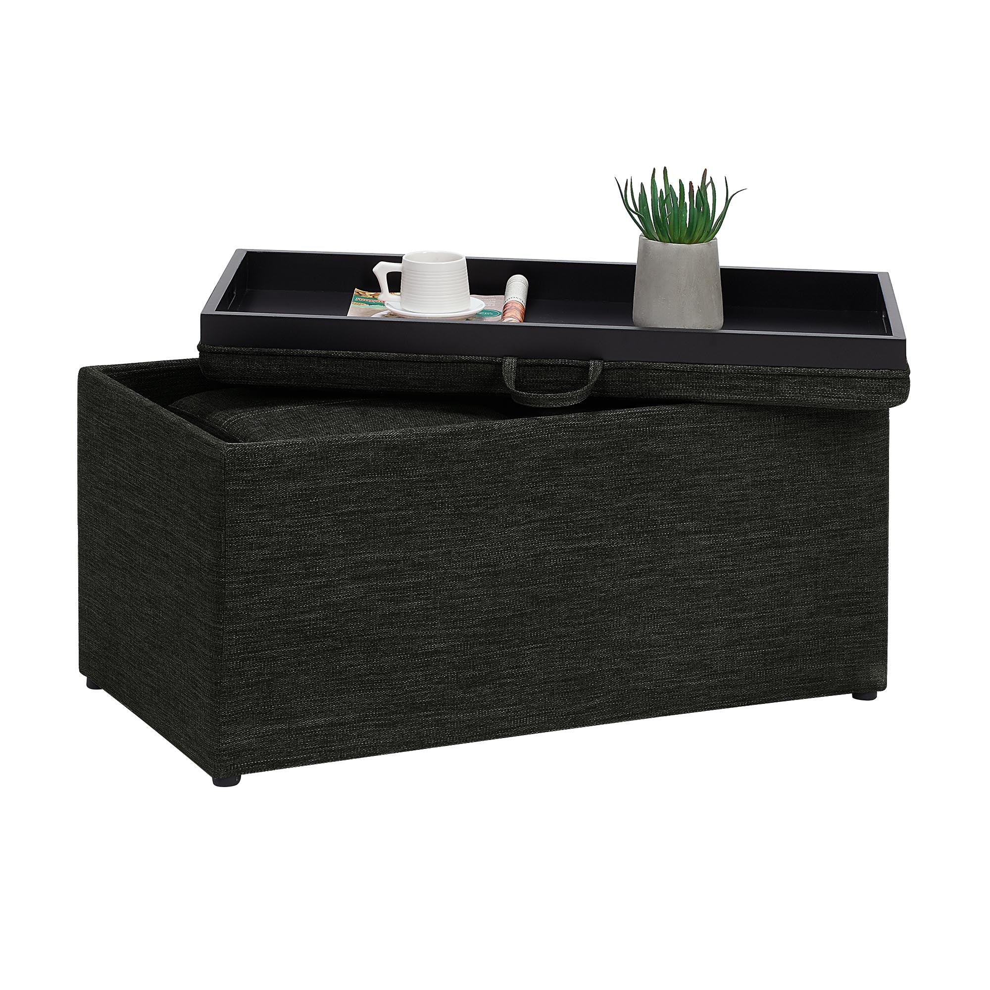 Convenience Concepts Designs4Comfort Sheridan Storage Ottoman with Reversible Tray and 2 Side Ottomans, Dark Charcoal Gray Fabric