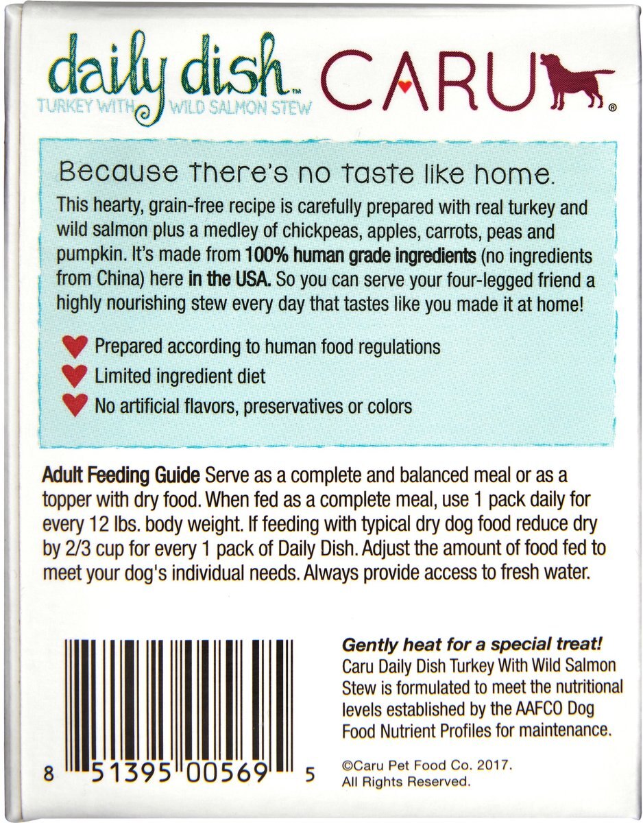 Caru Daily Dish Turkey with Wild Salmon Stew Grain-Free Wet Dog Food， 12.5-oz， case of 12