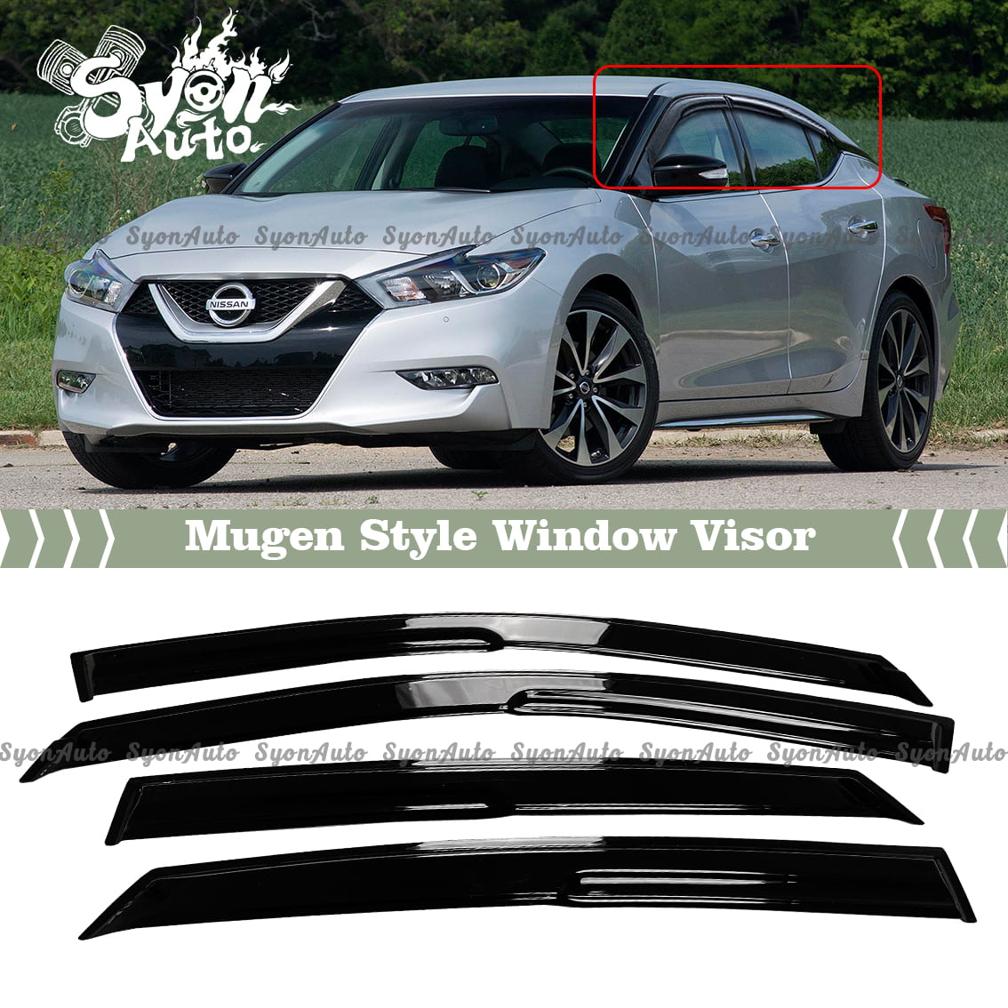 Fits 2016-2021 Nissan Maxima 3D JDM Mugen Style Window Visor Rain Guard Deflector