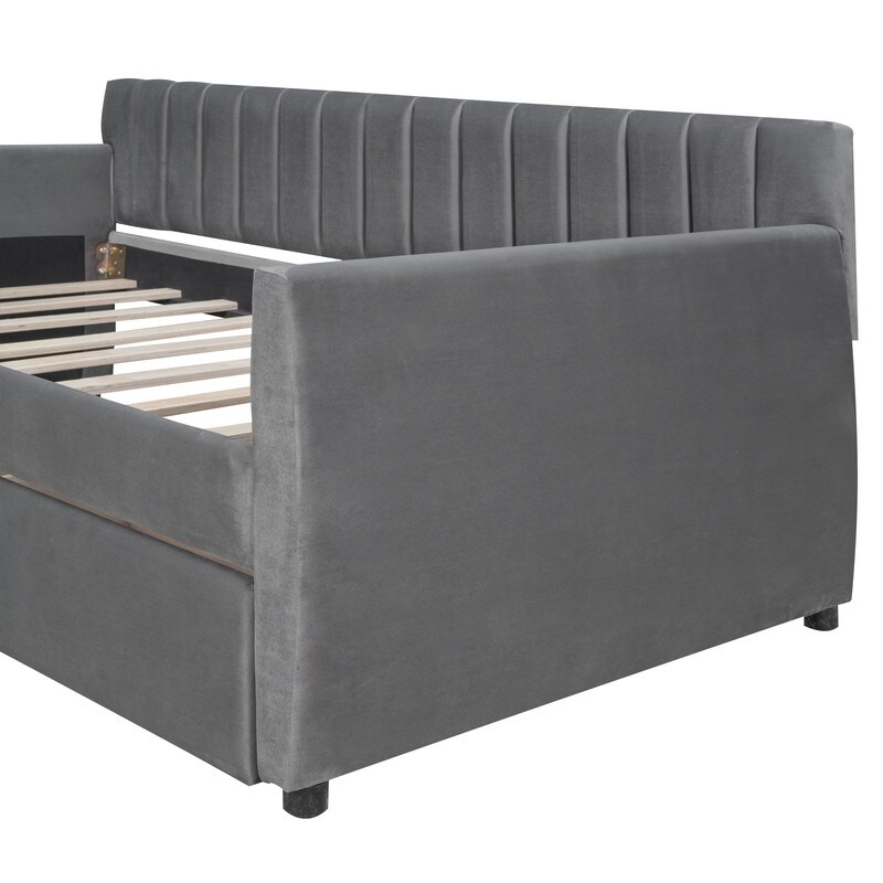 Velvet Upholstered Daybed with 2 Storage Drawers/ Trundle