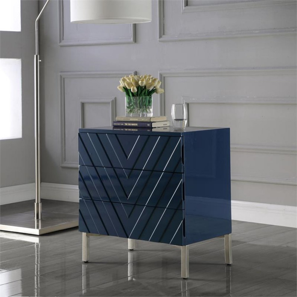 Home Square Collette Accent Table in Navy Lacquer  ampChrome   Set of 2   Contemporary   Side Tables And End Tables   by Homesquare  Houzz