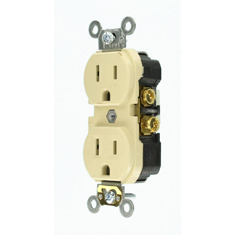 Leviton 15 Amp Commercial Grade Duplex Outlet Ivory R51-CBR15-00I