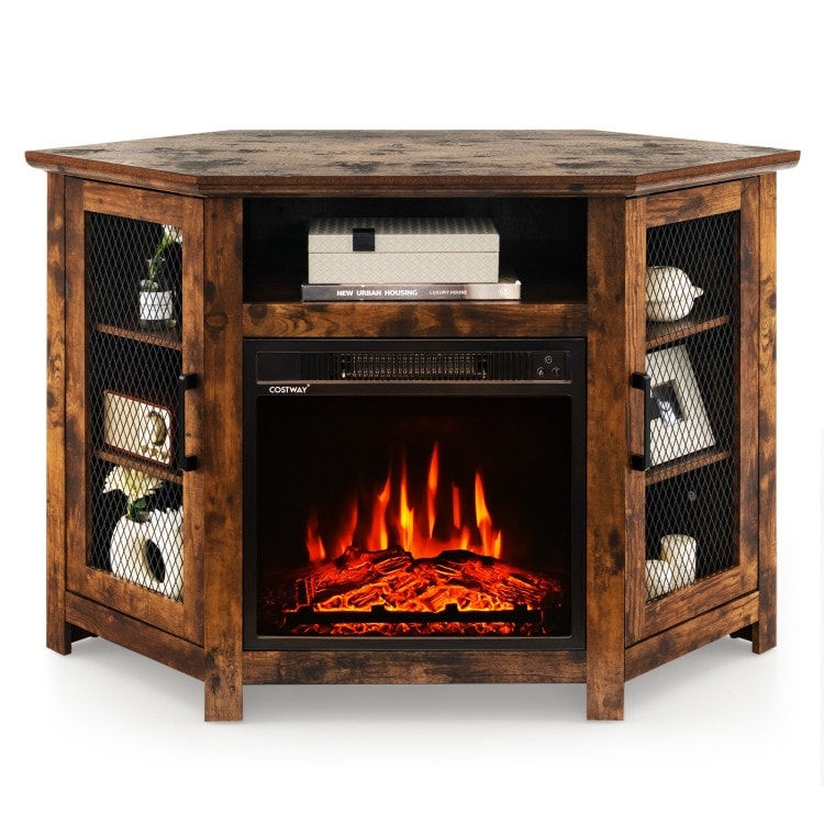 Corner TV Stand with 18 Inch Electric Fireplace for TVs up to 50 Inch   45\