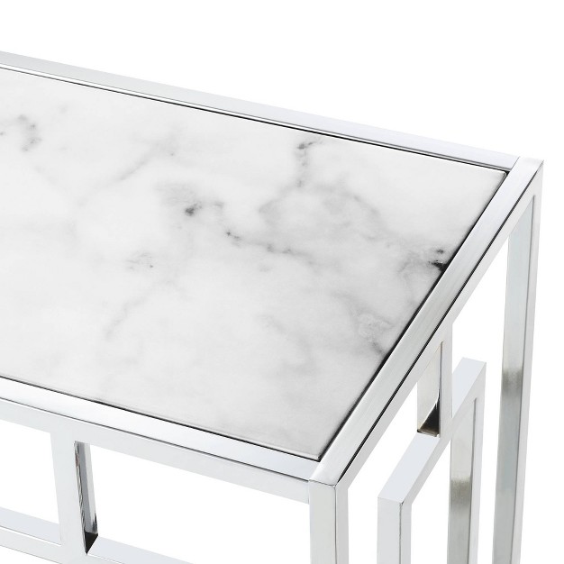 Town Square Chrome Faux Marble Glass Hall Table With Shelf White Marble glass chrome Breighton Home