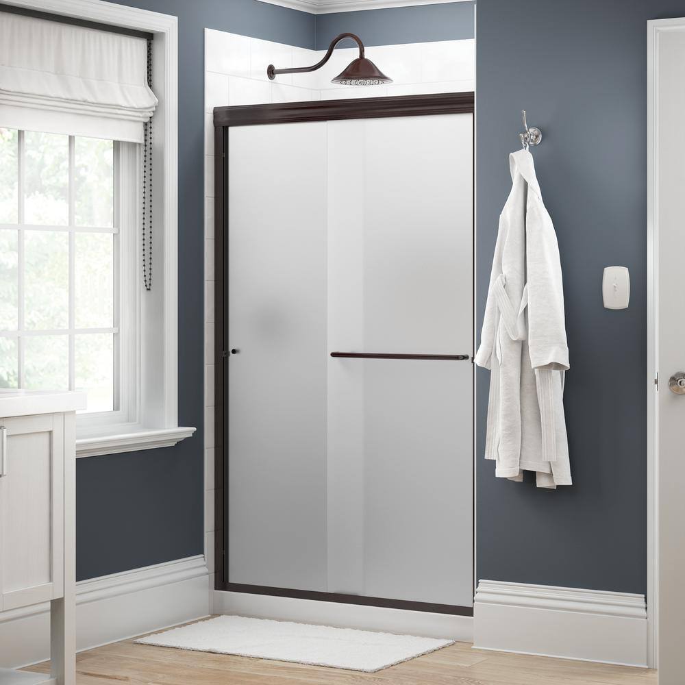 Delta Simplicity 48 in. x 70 in. Semi-Frameless Traditional Sliding Shower Door in Bronze with Frosted Glass 2422372