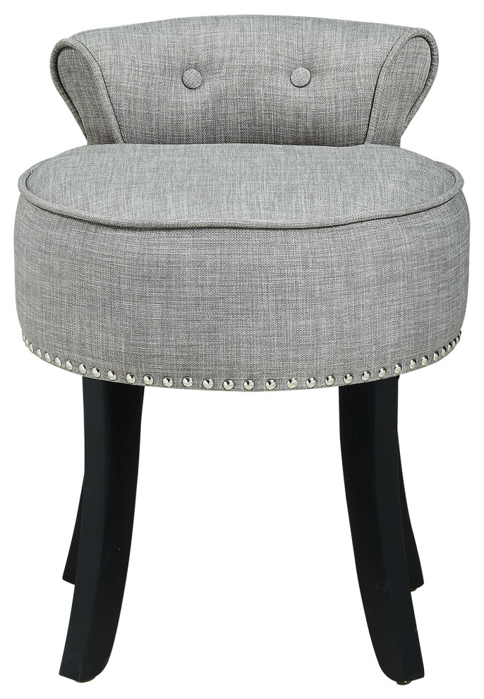 Ludovic Linen Contemporary Nailhead Trim Rolled Back Vanity Stool   Transitional   Vanity Stools And Benches   by Inspired Home  Houzz