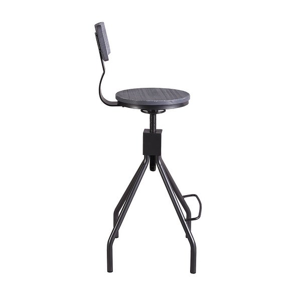 Roshe Weathered Wood Swiveling Bar Stool Adjustable Height Metal Base