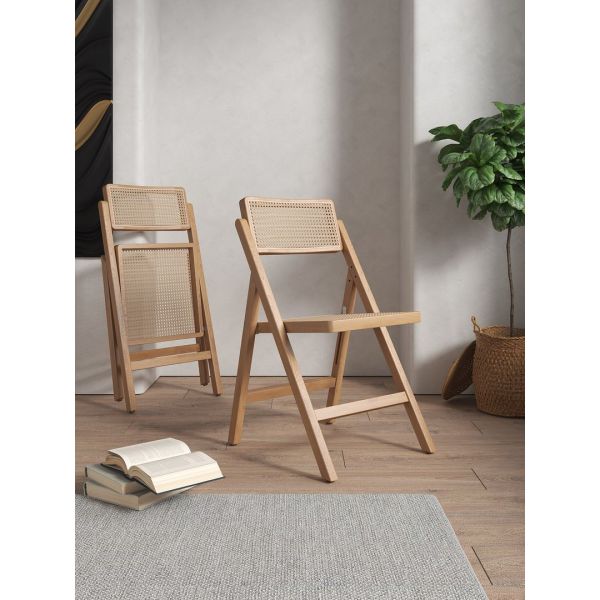 Pullman Folding Dining Chair in Nature Cane- Set of 2