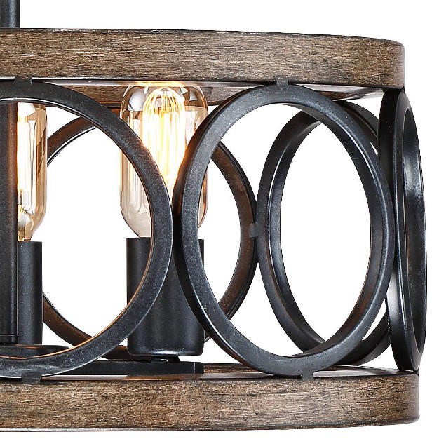 Wide Black Faux Wood Grain 3 light Led For Bedroom Kitchen Living Room