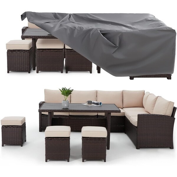 AECOJOY 7 Pieces Patio Furniture Set Outdoor Sectional Sofa Rattan Conversation Set