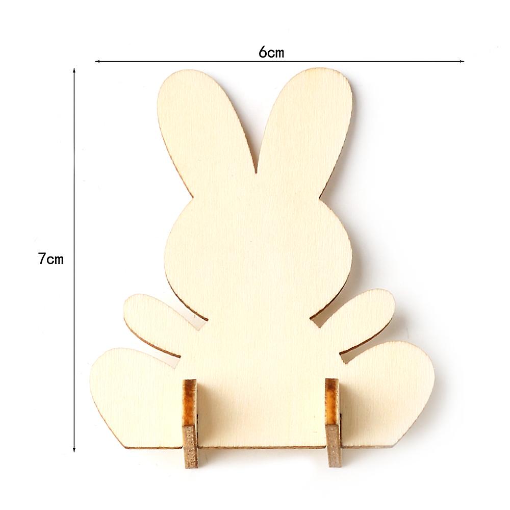 2 10pcs Natural Wooden Cutout Diy Easter Rabbit Ornaments Craft With Plush Ball For Festival Party Home Decoration Gifts