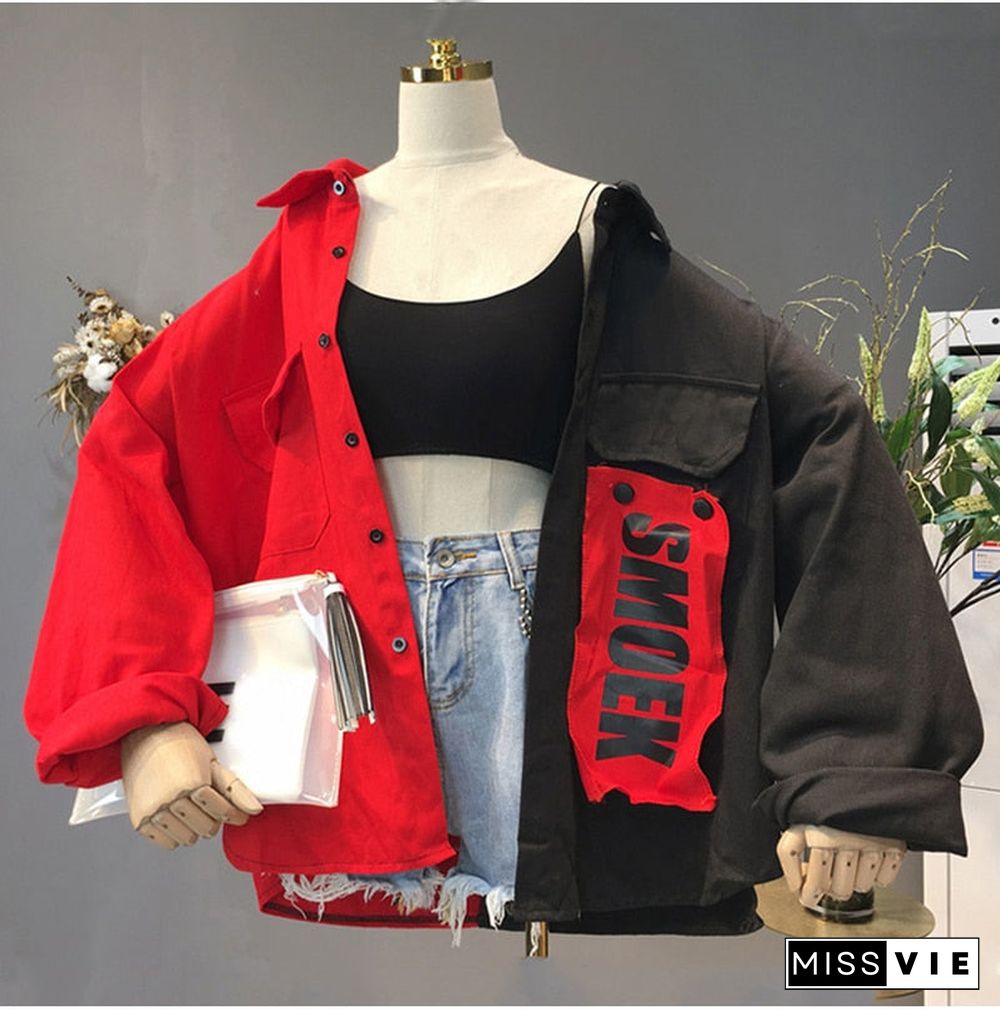 Oversize Patchwork Jacket Women Spring Autumn New Arrival Outwear Coat Hip Hop Streetwear Loose BF Style Jackets