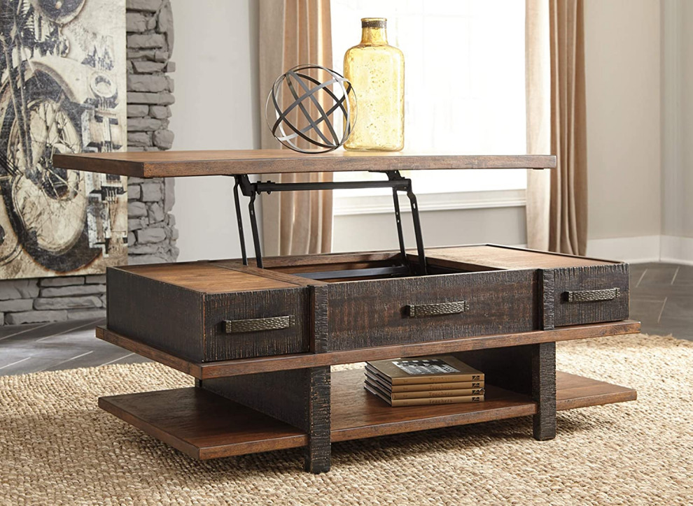 Rustic Coffee Table  Two Tone Design With Spacious Lift Up Top  ampLower Shelf   Farmhouse   Coffee Tables   by Decor Love  Houzz