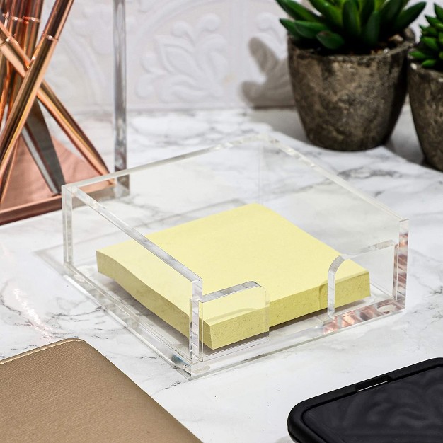 Juvale Clear Acrylic Sticky Note Holder For Desk Organization Storage Office Supplies Organizer Notepad Dispenser For Dorm Room Accessories 4x4 In