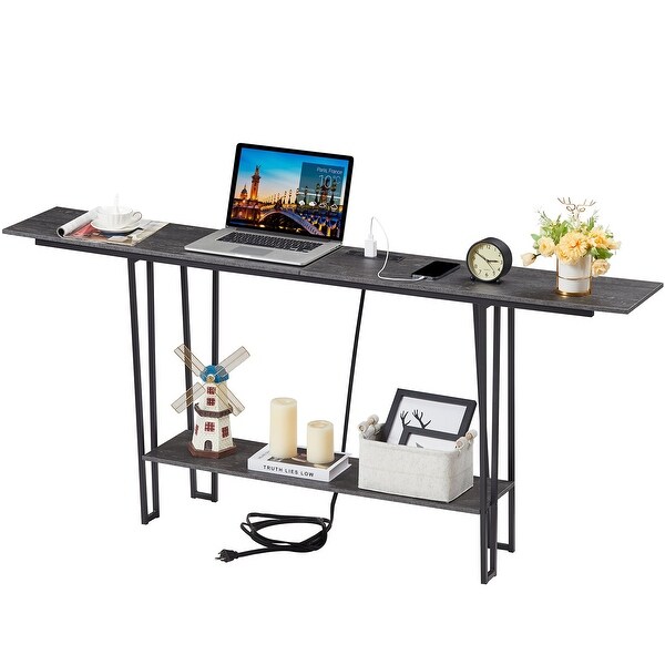 Industrial Rectangular Console Table with 2 Outlet and 2 USB Charging Ports