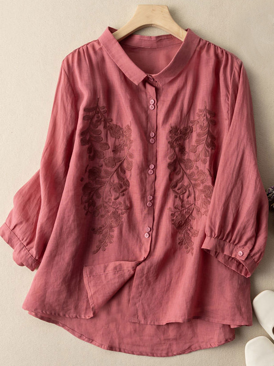 Casual Loose Floral Embroidered Long Sleeve Blouse