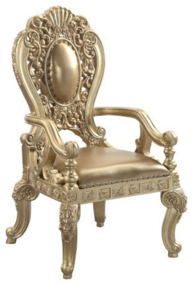Dn00459 Arm Chair  Set of 2  Pu and Gold Finish  Seville   Victorian   Dining Chairs   by VirVentures  Houzz