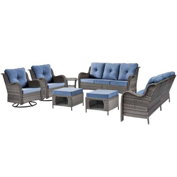 Wicker Patio Furniture Conversation Set with High Back Swivel Chairs and Storage Ottomans，Cushions Included🎃