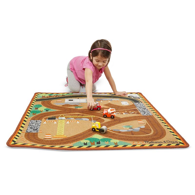 Melissa and Doug Round the Site Construction Truck Rug Play Set