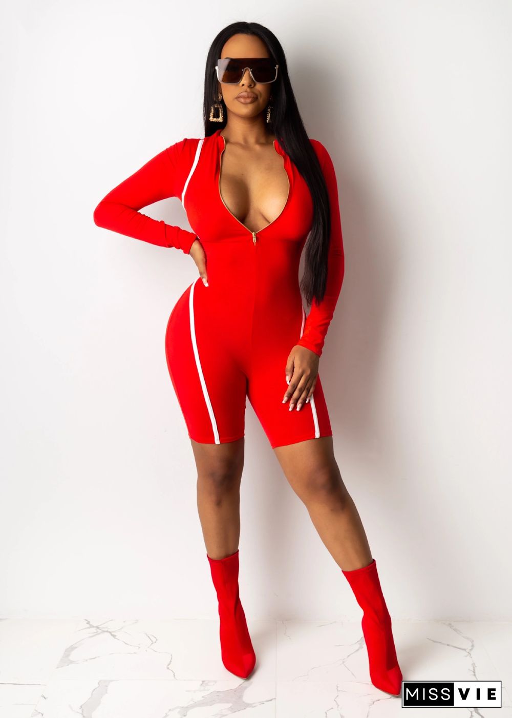 Leisure Women Full Sleeves Zipper Tight Rompers