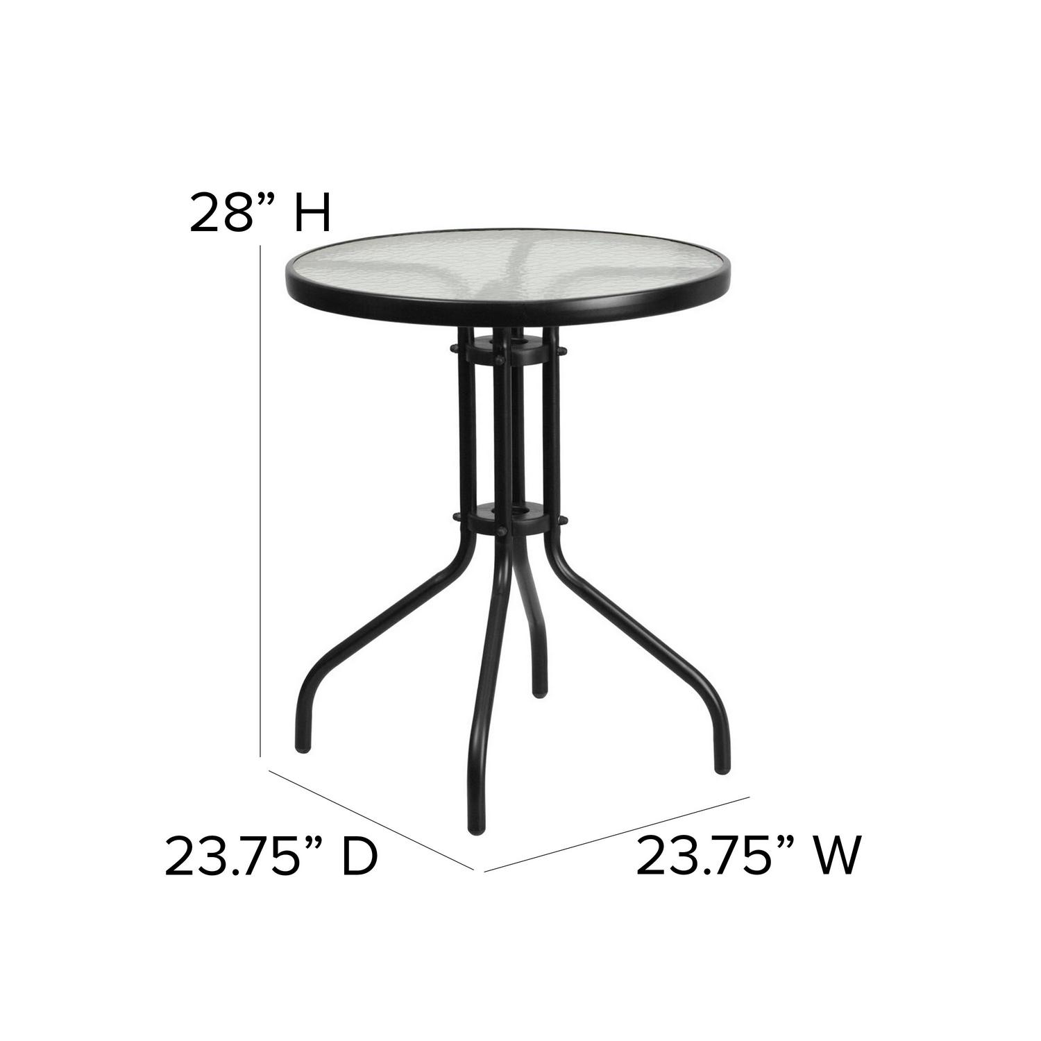 Flash Furniture 23758221 Round Glass Metal Table with 2 Black Rattan Stack Chairs  Crowdfused