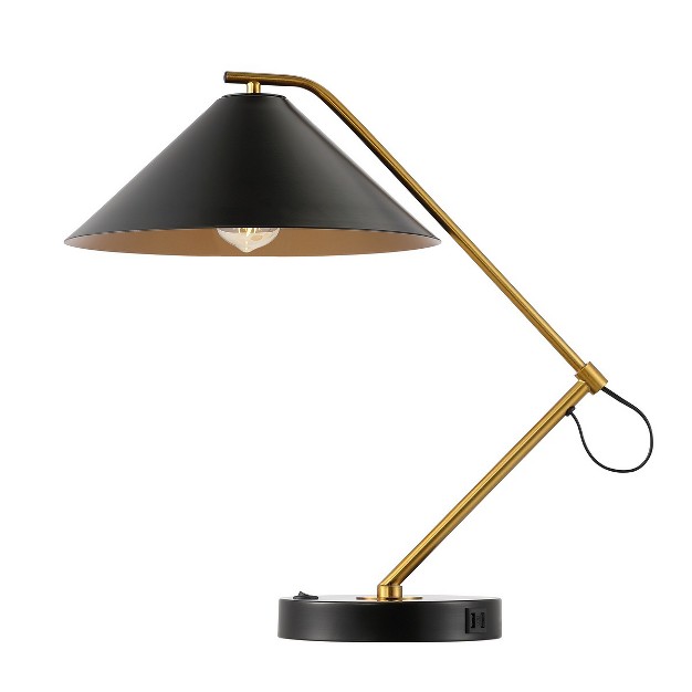 Moseby 21 Inch Iron Table Lamp With Usb Port Black brass Safavieh