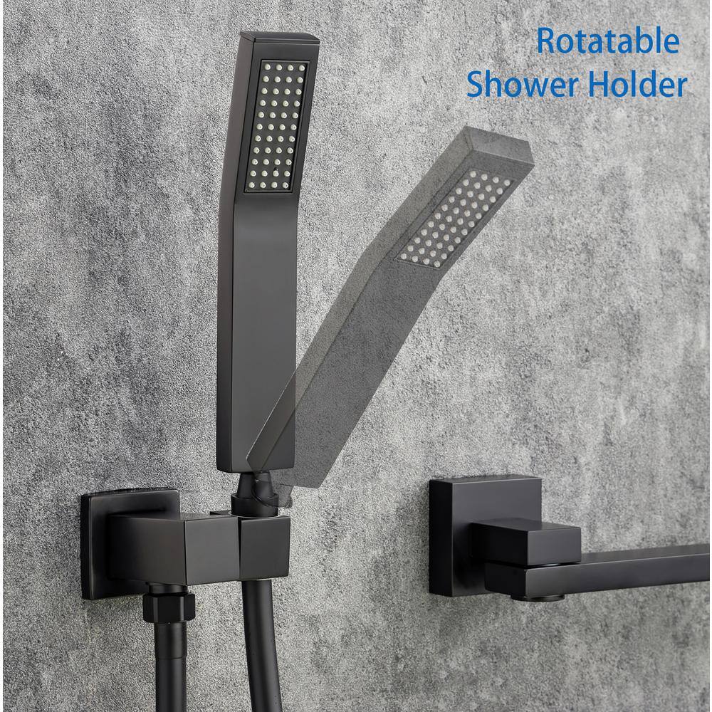 RAINLEX Single-Handle Wall Mount Roman Tub Faucet with Swivel Tub Spout and Rough-in Valve in Matte Black RX93107H