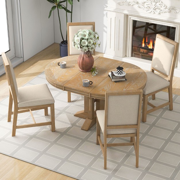 5 piece Dining Set With Extendable Round Table And 4 Upholstered Chairs Modernluxe