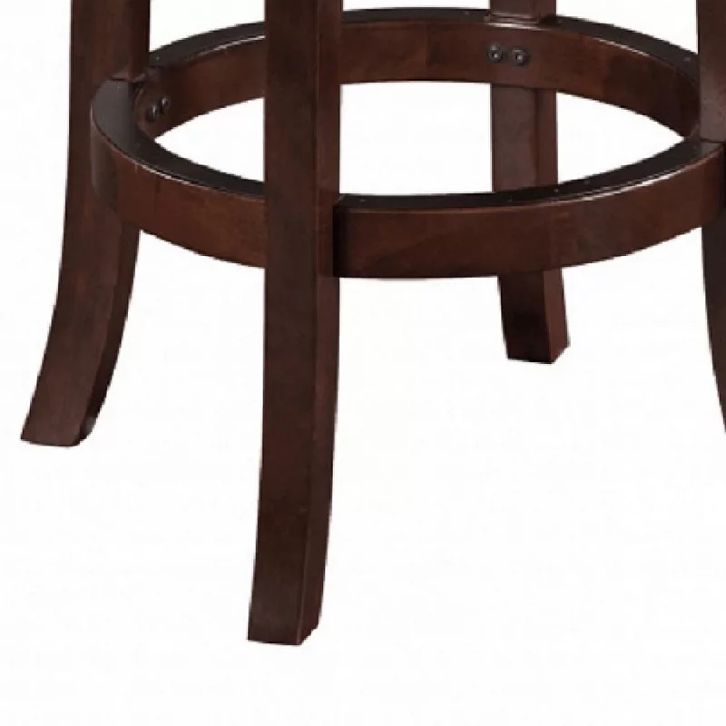 Sabi 29 inch Swivel Counter Stool， Solid Wood， Faux Leather， Brown， Black