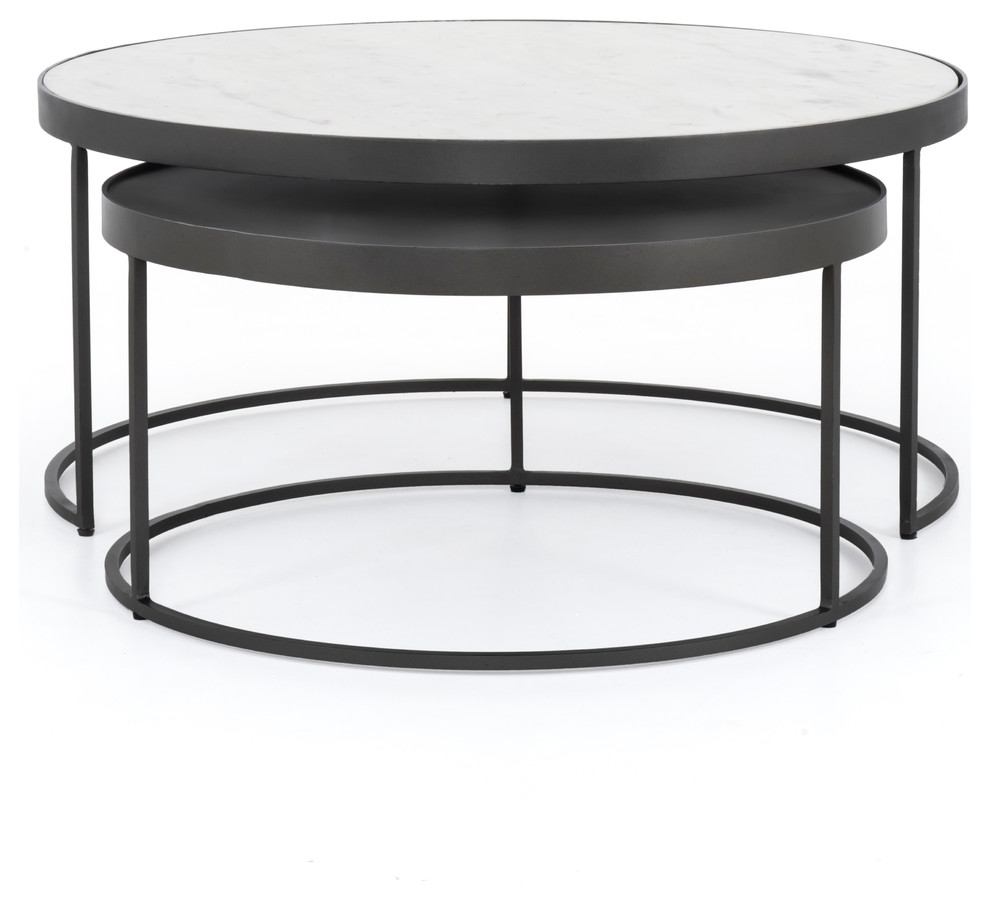 Evelyn Round Nesting Coffee Table   Industrial   Coffee Table Sets   by Four Hands  Houzz