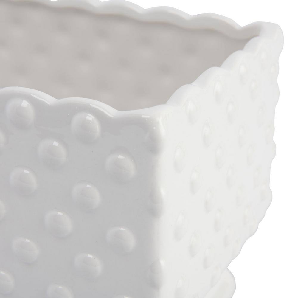 3R Studios 11.25 in. L x 5.75 in. W x 6 in. H 7 qts. White Ceramic Hobnail Decorative Pots with Scalloped Edge and Polka Dots DA7206