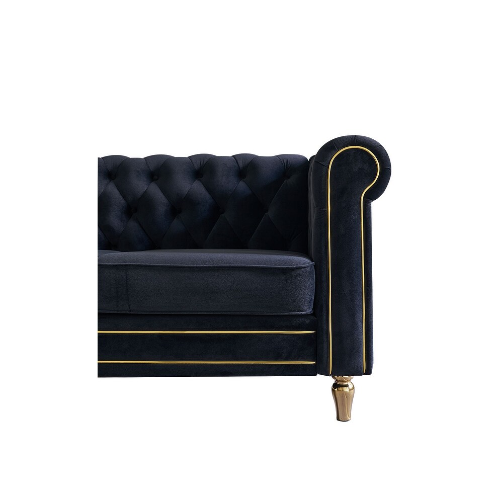 84.65 inch Chesterfield Velvet Sofa for Living Room  Office Etc  Tufted 3 Seater Sofa Couch with Remoable Seat Cushions