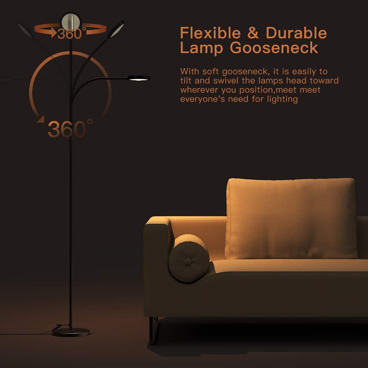 Dodocool Floor Lamp with Remote, 2500K-6000K 4 Color Temperatures Standing Lamp with Stepless Dimmer for Living Room, Bedroom, Office & Reading Room