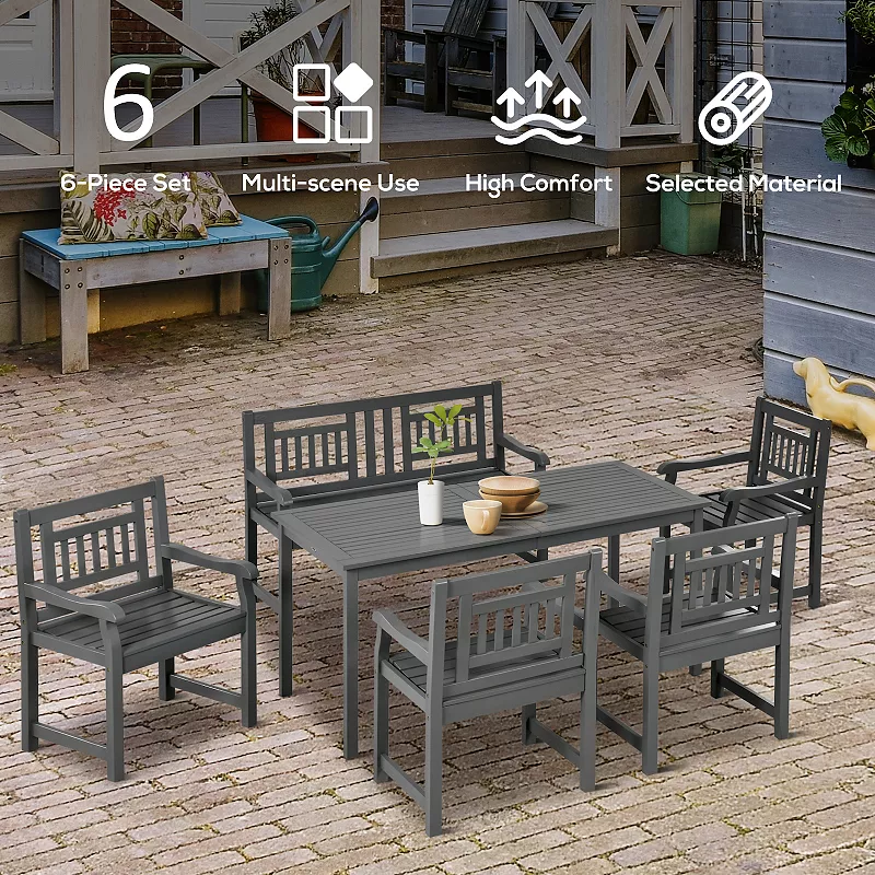 Outsunny 6pc Patio Dining Set Natural Wood Table， Chair， and Loveseat