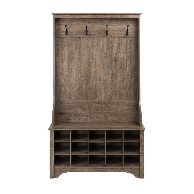 Hall Tree With Shoe Storage Drifted Gray Prepac