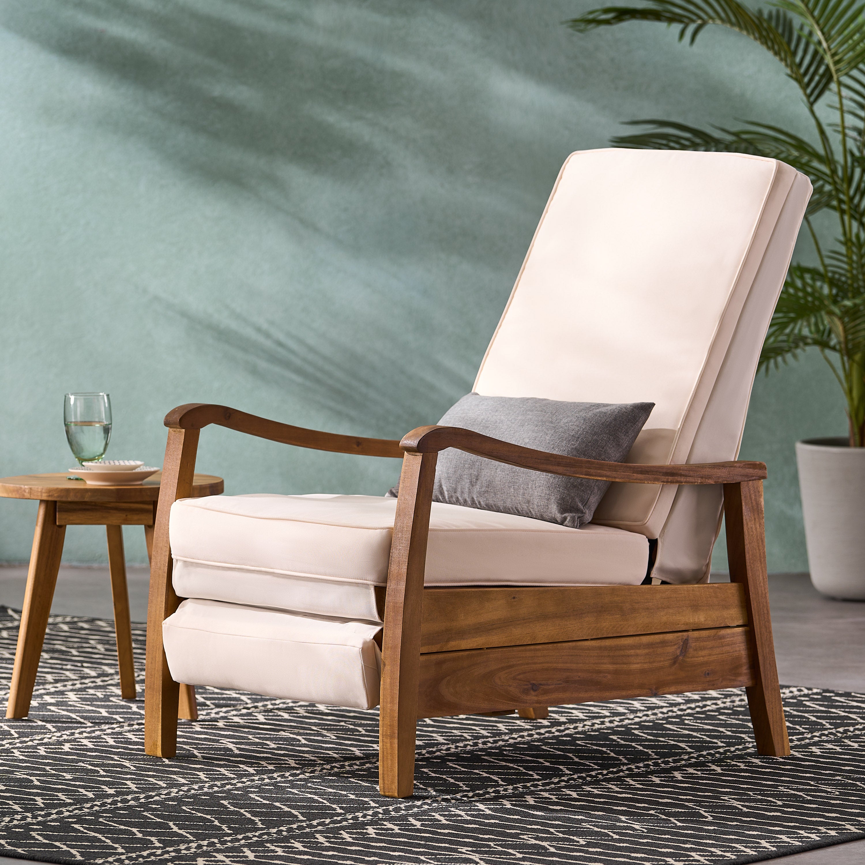 Sadlier Outdoor Acacia Wood Recliner Chair with Cushions