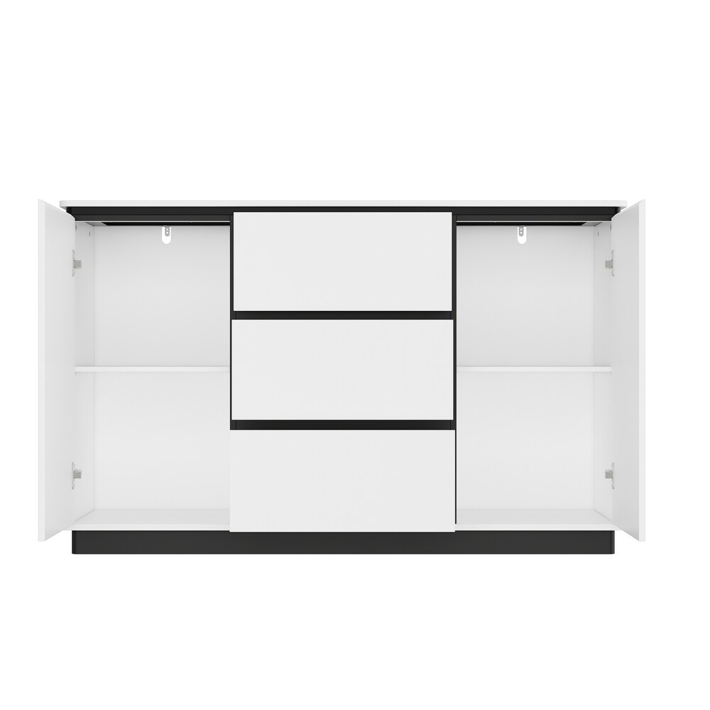 White/Black Accent Sideboard Contemporary Storage Cabinet for Any Room   55.1“W