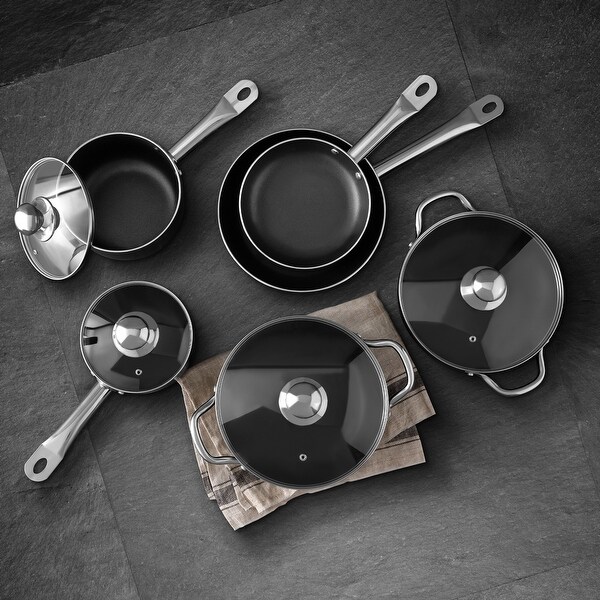 Bergner 10-Piece Non-Stick Aluminum Cookware Set， Black