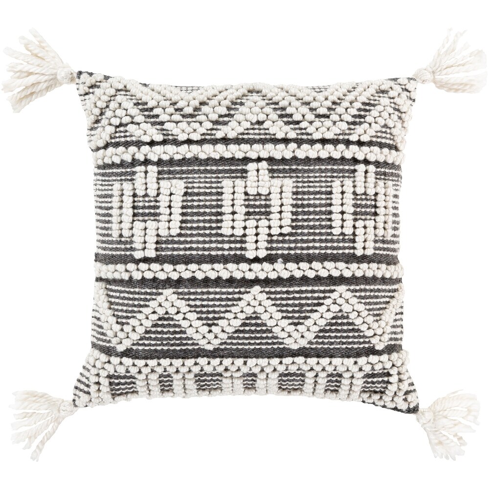 The Curated Nomad Taber Boho Tassels Wool 18 inch Throw Pillow Cover