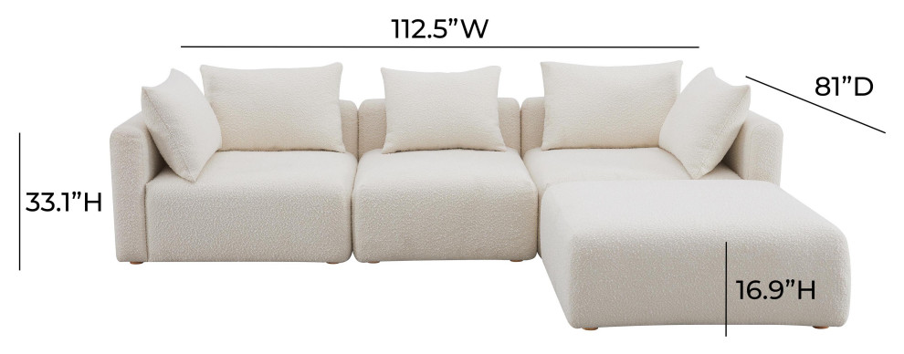 Hangover Cream Boucle 4 Piece Modular Sectional   Cream   Modern   Sectional Sofas   by First of a Kind USA Inc  Houzz