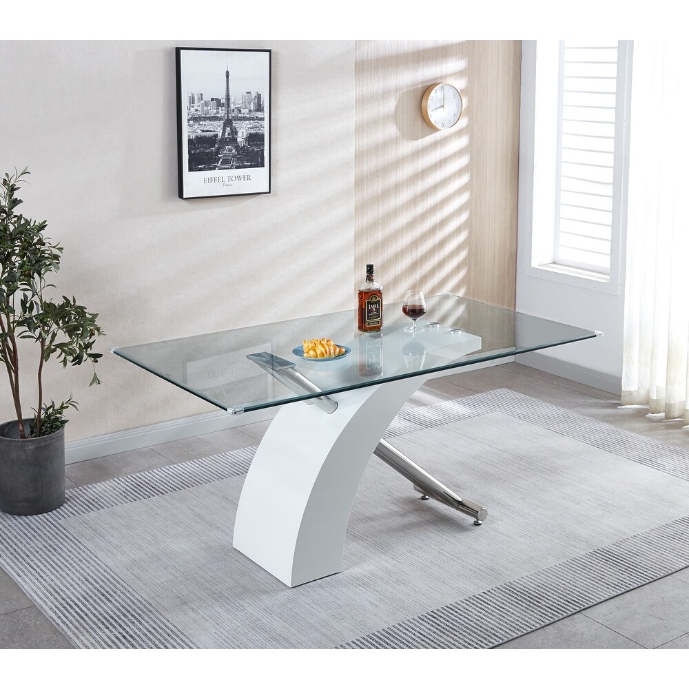 MDF Veneer Rectangular Glass Top Dining Table  Wood Base Modern Design Rectangular Room Table For Home (Black or White)