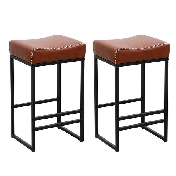 Backless Set of 2 Counter Height Barstools PU Leather Bar Stool